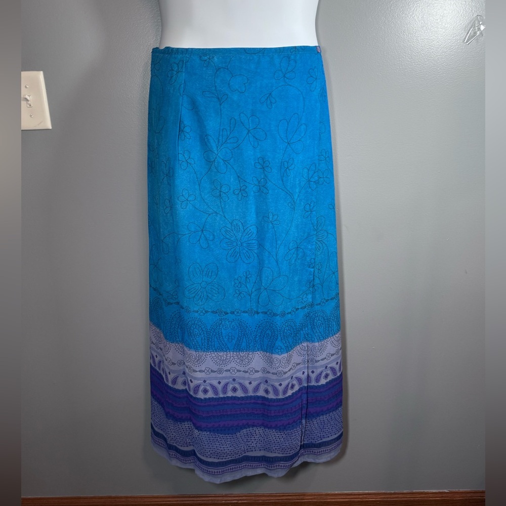 Mix Nouveau Blue Floral Wrap Maxi Skirt Size M - Picture 5 of 14